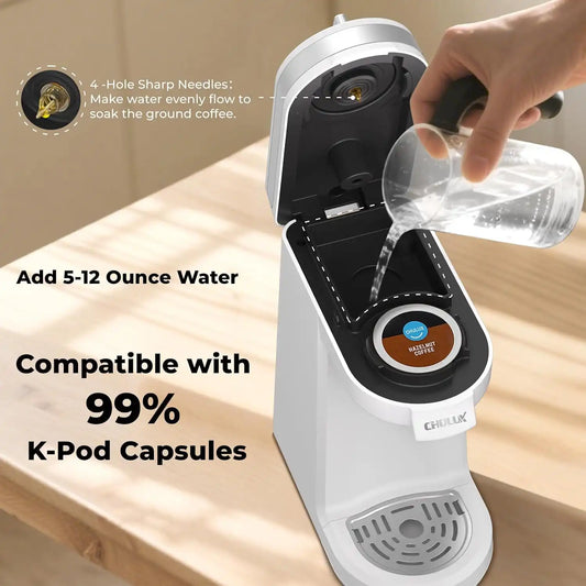 CHULUX Mini Single Serve Coffee Maker, Portable Pod Coffee Machine, White