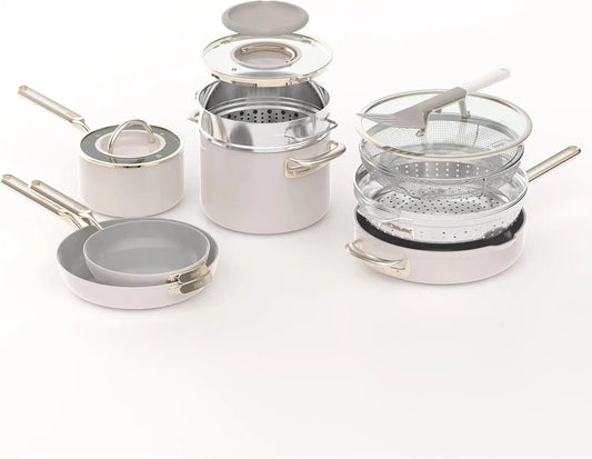 Ninja NeverQuit™ 13-Pc Ceramic Cookware, Amazon Exclusive Bone & Champagne