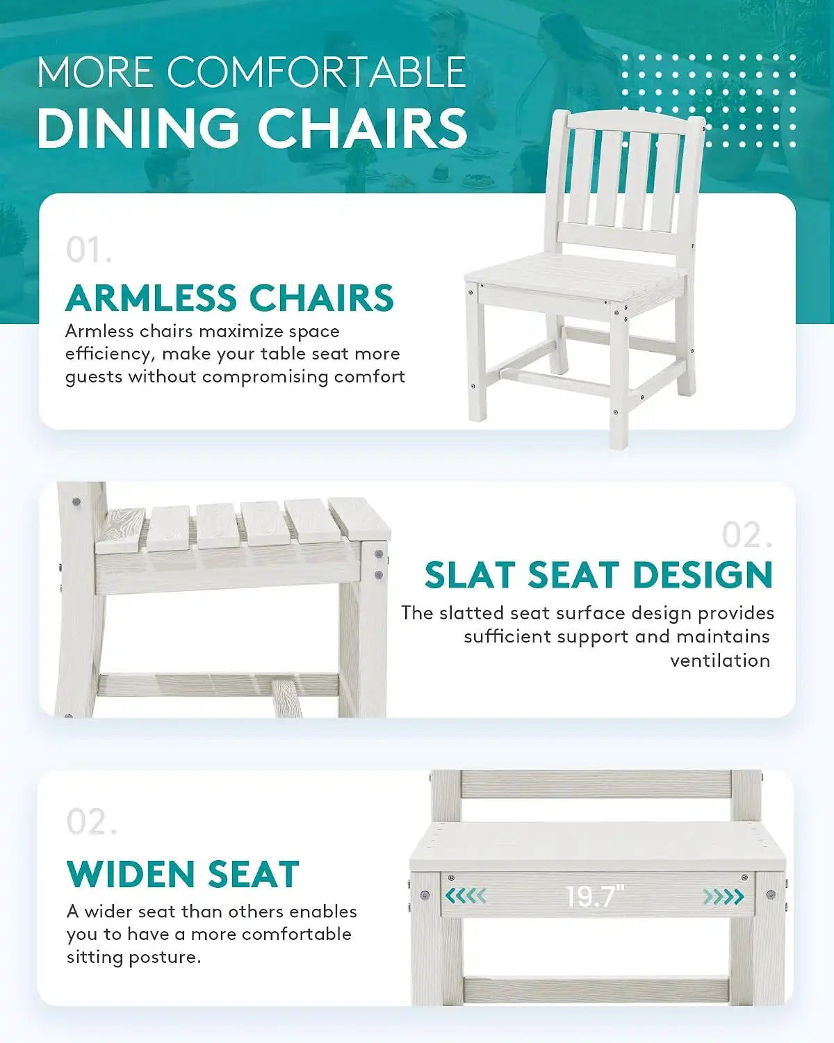 SERWALL Outdoor Patio Dining Set for 8, White