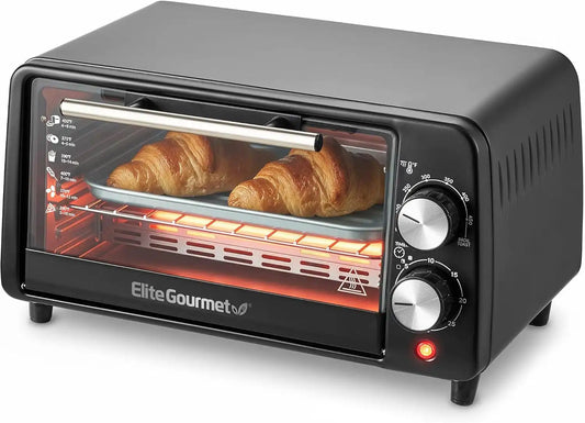 Elite Gourmet ETO449 Toaster Oven, 9.5Qt/4-Slice, 800W Quartz, Black
