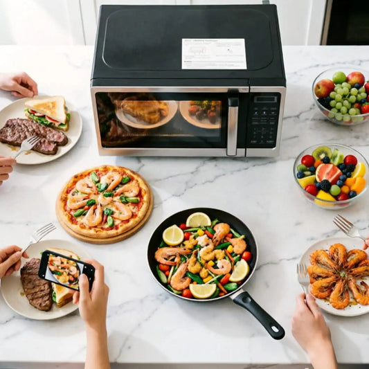 Smad Microwave Countertop Oven, 700W Small Microwaves, 0.7 Cu.Ft Mini Ovens Compact with 10 Power Levels, 6 Cooking Menus for Apartments, Dorm and Small Space Kitchen, Child Lock, Easy Clean, Black