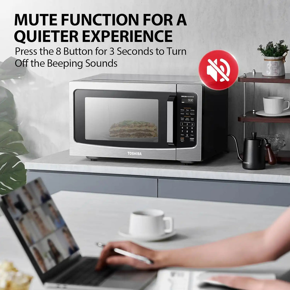 TOSHIBA ML-EM45PIT(SS) Countertop Microwave Oven with Inverter Technology, Kitchen Essentials, Smart Sensor, Auto Defrost, 1.6 Cu.ft, 13.6" Removable Turntable, 33lb.&1250W, Stainless Steel