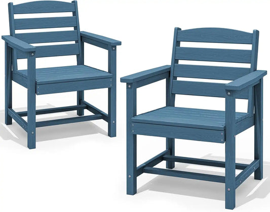 SERWALL Patio Dining Chair Set of 2,All Weather HDPE Dining Chair, Blue
