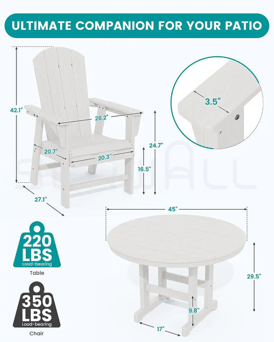 SERWALL Outdoor Adirondack Dining Chair Set of 2, All-Weather HDPE, White