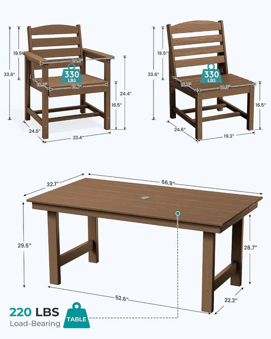 SERWALL HDPE Outdoor Dining Furniture, Outdoor Dining Set for 10, Brown