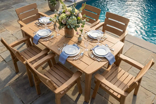 7-Piece Outdoor Dining Set, Patio Table & Chairs for 6, Teak