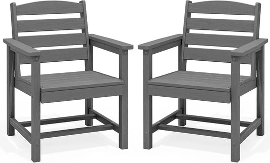 SERWALL Patio HDPE Dining Chairs Set of 2 with Arms, Grey