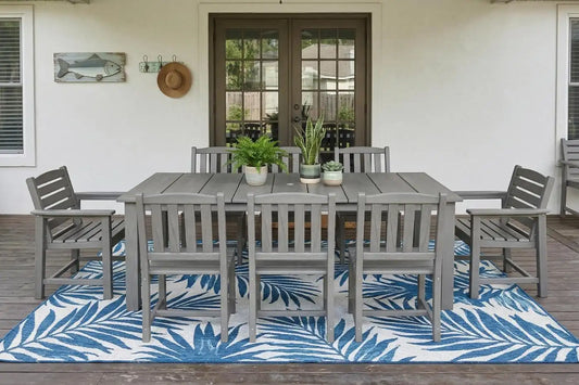 Perli™ 9-Piece Outdoor Dining Set, All-Weather HDPE Patio Furniture with 8 Ergonomic Chairs & Large Table, Built-in Umbrella Hole, UV-Resistant Set for Backyard, Deck, Poolside, Grey