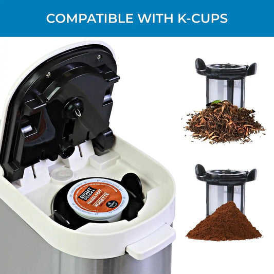 Koolatron Kenmore Single Serve Coffee Maker, Hot & Iced, 14 oz, White