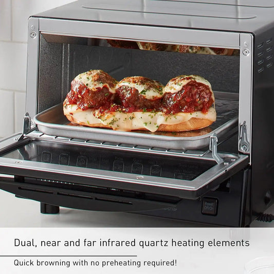 Panasonic FlashXpress Toaster Oven Countertop, 4-Slice Compact Size with Double Infrared Heating, 6 Auto Cook Options and Precise Temperature Control, 1300W - NB-G110P-K (Black)