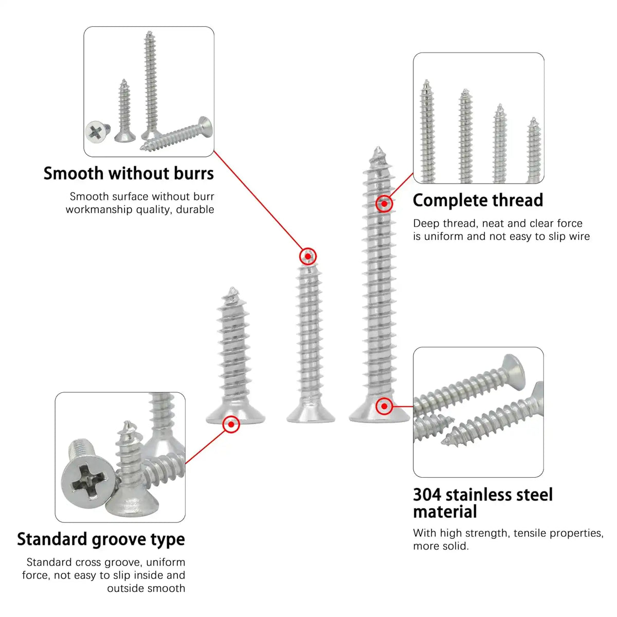 INDPRDO 175Pcs Stainless Steel Wood Screws Assortment Kit, #4#8#10 Phillips Flat Head Sheet Metal Screws Set, Self Tapping Screws for Metal, Small Screws,5 Sizes(3/4", 1/2", 1", 3/4", 1-1/2")