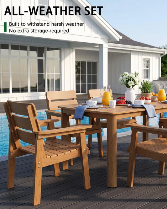 7-Piece Outdoor Dining Set, Patio Table & Chairs for 6, Teak