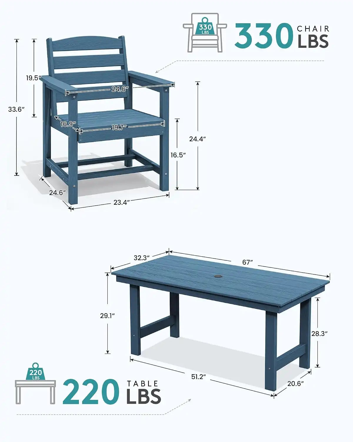 SERWALL Outdoor Dining Set, Patio Dining Set with Bench, Blue