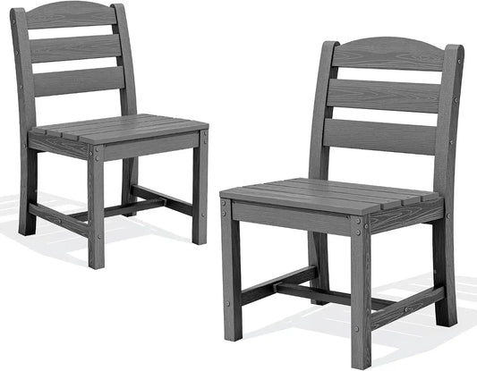 SERWALL Patio HDPE Armless Dining Chairs Set of 2, Grey