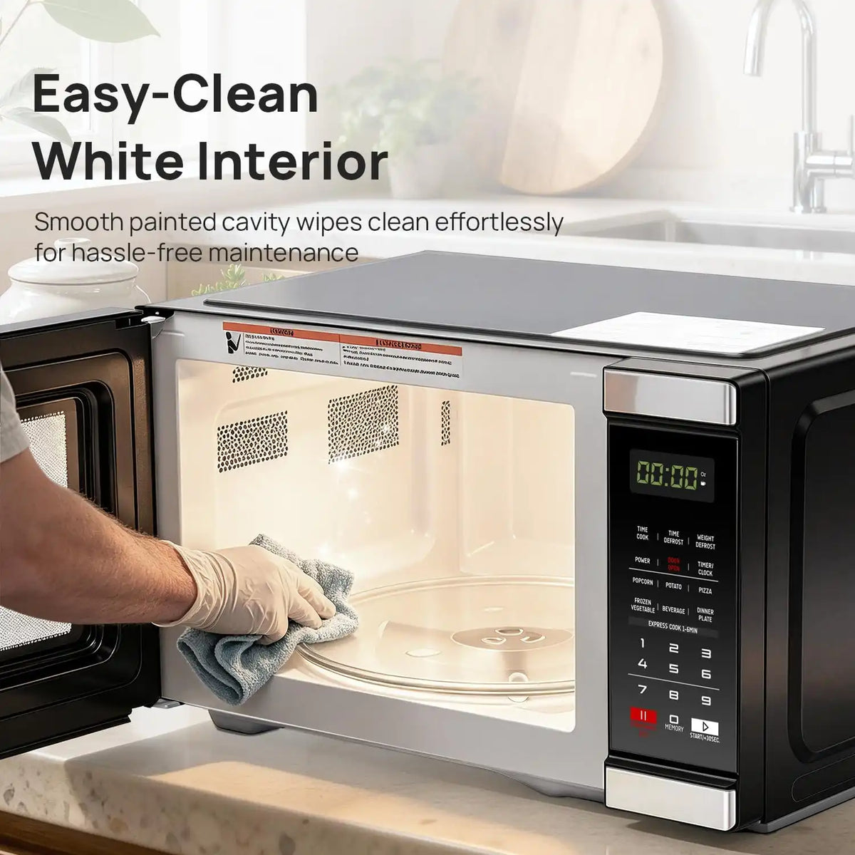 Smad 1000 Watt Microwave Countertop Ovens, Black Digital Small Microwave 1.1 Cu Ft, Large Microwave 6 Auto Cooking, Eco Mode, Child Lock, 10 Power Level, Led Display, Easy Clean, Memory Function