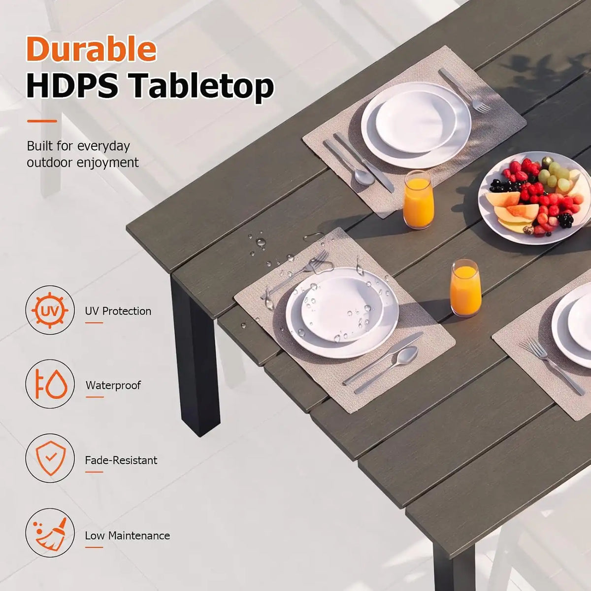 LazySunsets Outdoor Dining Set with Umbrella Hole (Charcoal, 7 Piece)