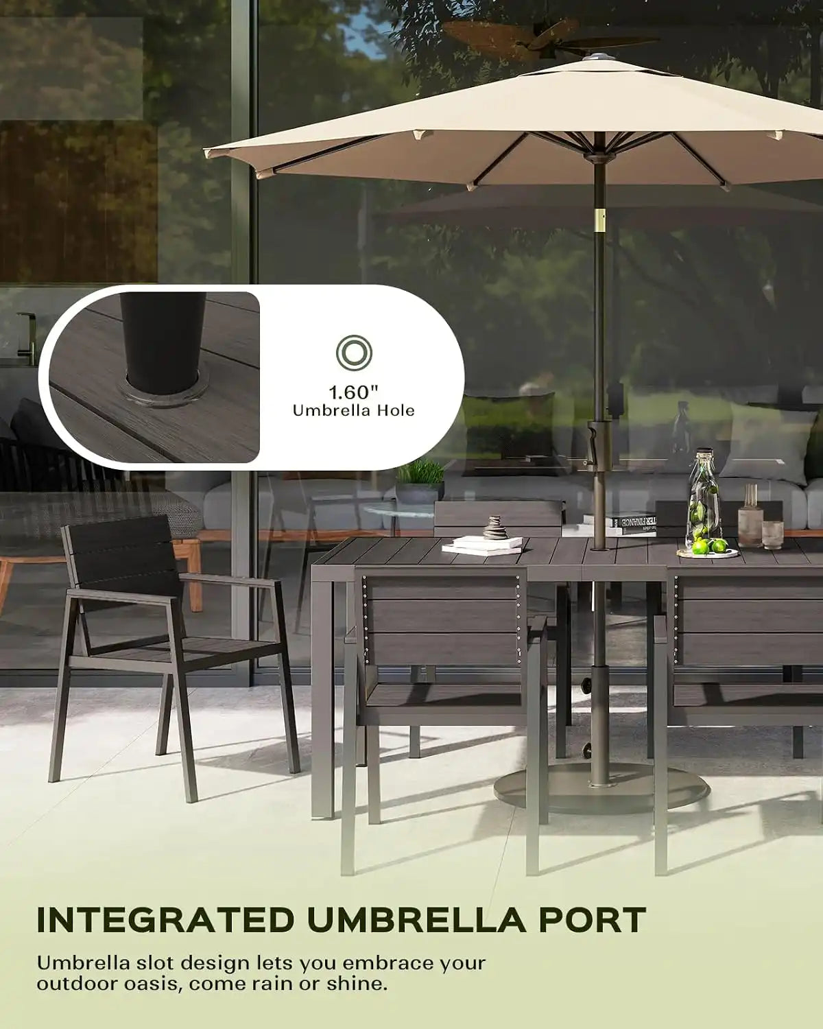 Vexwalx Outdoor Dining Set, Aluminum Dining Table Set for 6, Patio Table and Chairs Set with Umbrella Hole, All Weather HDPS Outdoor Table and Chairs for 6 (7-Piece, Charcoal)