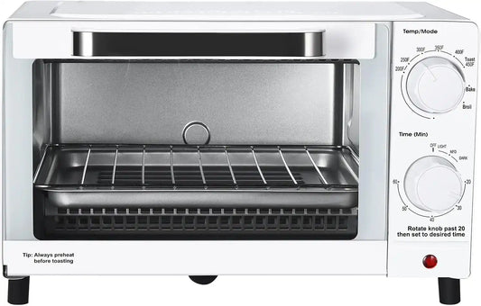 Mainstay Toaster Oven Combo Kitchen Appliances, Fits 9” Pizza, 4 Slice Capacity, Powerful Circulation, Auto Shutoff, Includes Baking Rack Pan Quartz, up to 60 Min, Easy Clean (Arctic White)