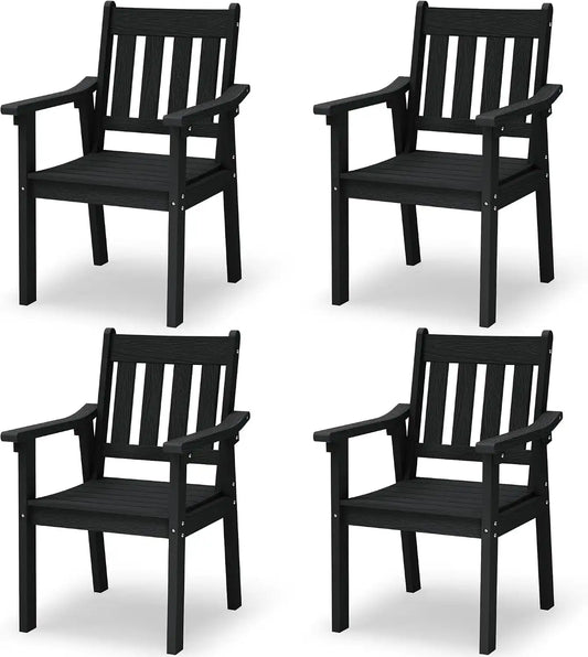 YEFU Patio Dining Chairs Set of 4, Weather Resistant HIPS, Black