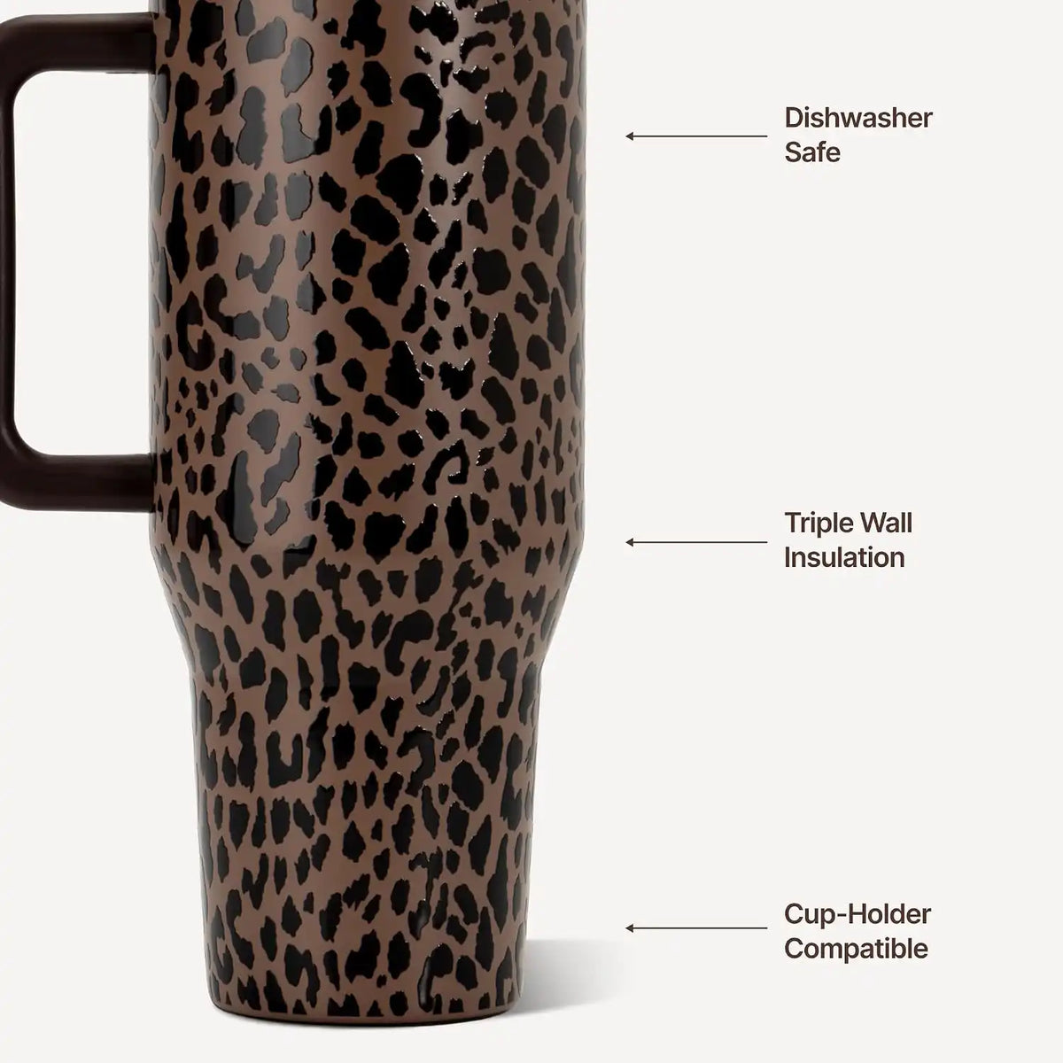 HydroJug Traveler 32oz, Insulated Water Bottle with Handle, Brown Leopard