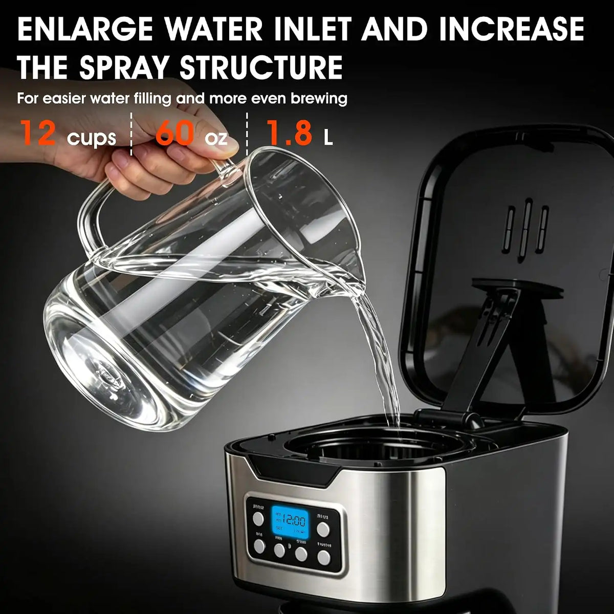 12 Cup Programmable Drip Coffee Maker, Fully Automatic Brewer
