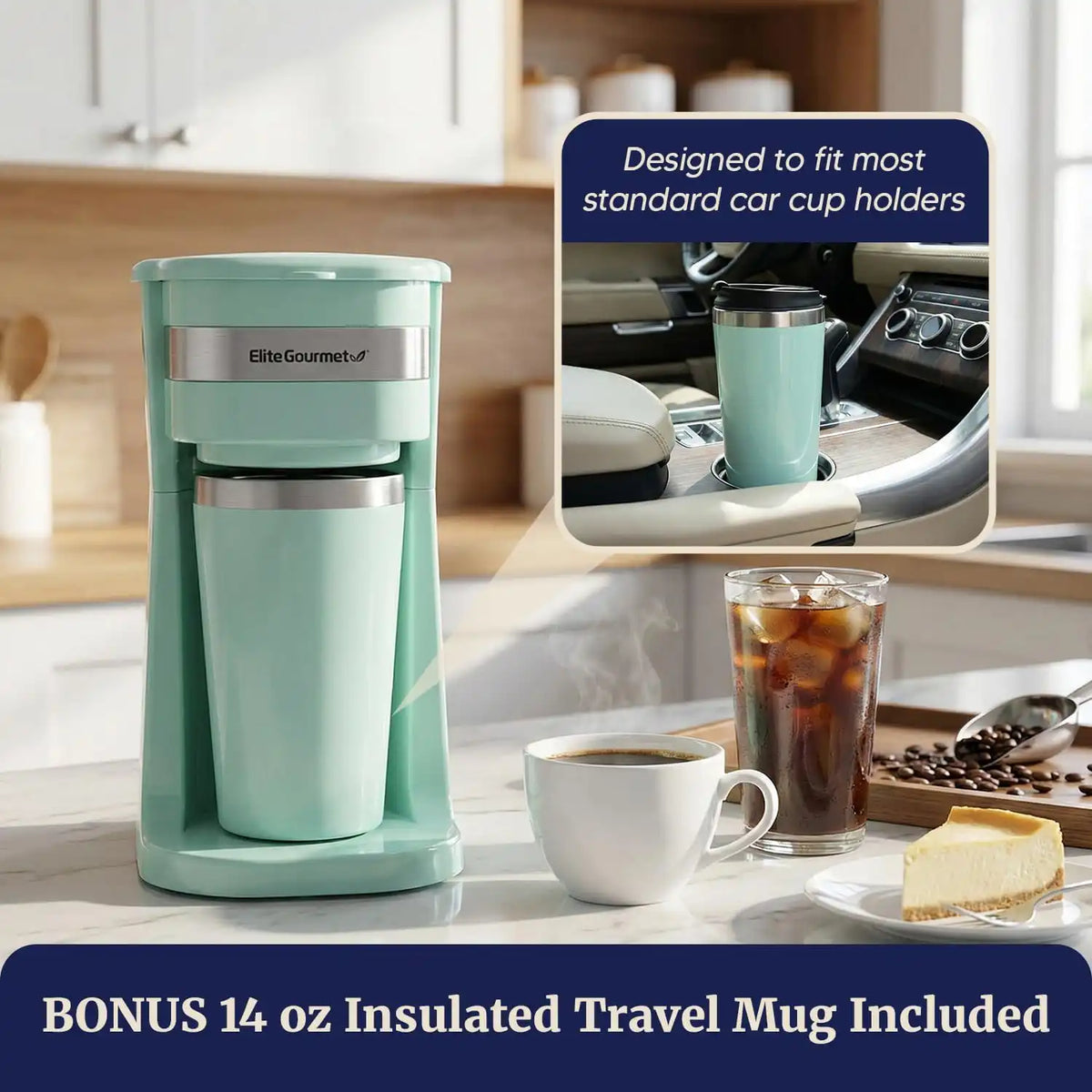 Elite Gourmet EHC113M Personal Single-Serve Compact Coffee Maker, Mint
