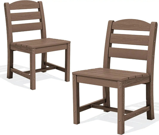 SERWALL Patio HDPE Armless Dining Chairs Set of 2, Brown