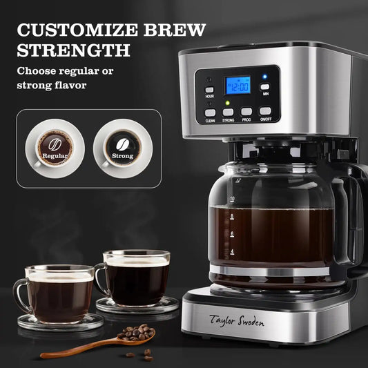 Taylor Swoden 12-Cup Programmable Coffee Maker, Black & Stainless Steel
