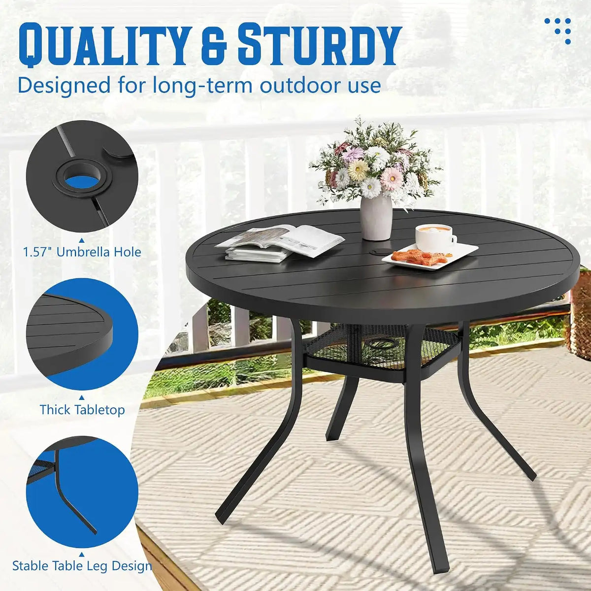 SUNCROWN 5 - Piece Outdoor Dining Set, Patio Furniture Set with 4 x Textilene Dinning Chairs and 41" Metal Round Table with Umbrella Hole for Lawn Garden Backyard Deck, Brown
