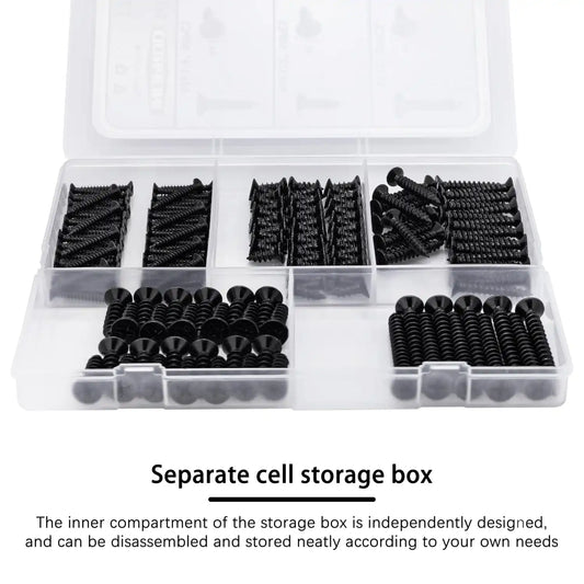 #4#8#10 Wood Screws Assortment Kit 175pcs, Phillips Flat Head Self Tapping Screws, Black Zinc Plated, Carbon Steel, Assorted Screws for Metal & Wood, Black Wood Screws - 1/2",3/4",1",1-1/2"