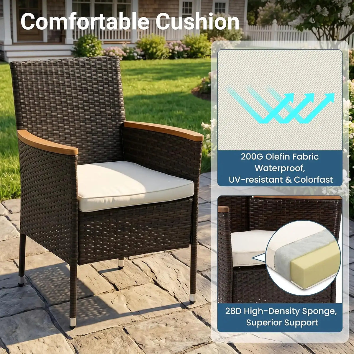 10-Pieces Ratton Patio Table and Chairs with Acacia Tabletop for Outdoor