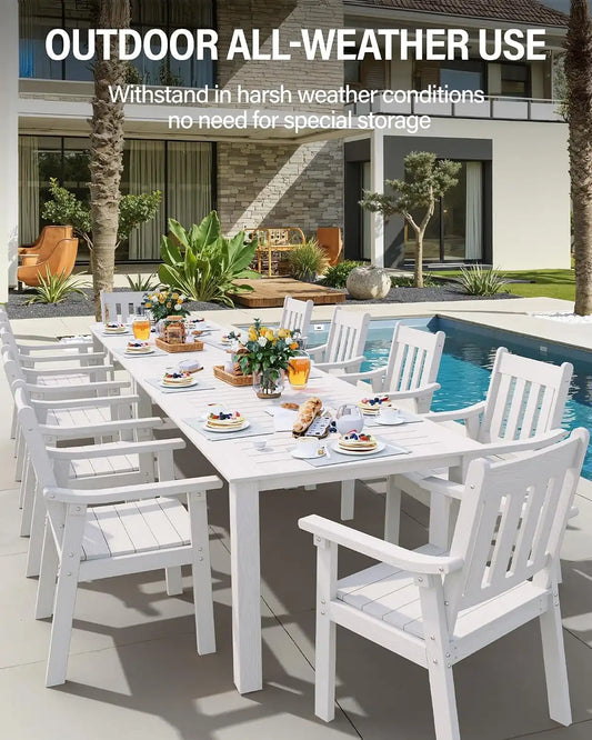 YEFU Outdoor Dining Set for 10, All-Weather HIPS, Aluminum Frame, White