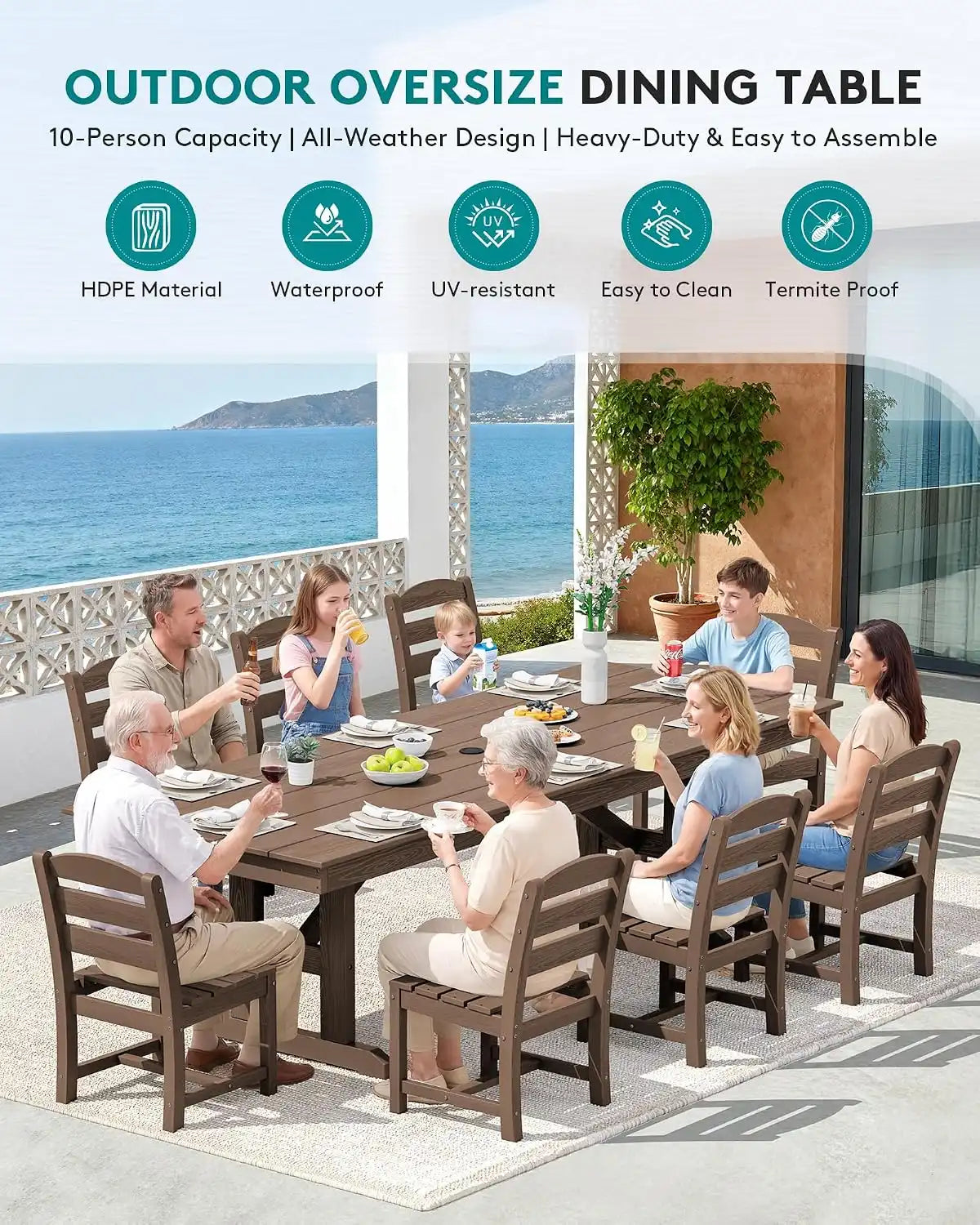 SERWALL Patio HDPE Armless Dining Chairs Set of 2, Brown