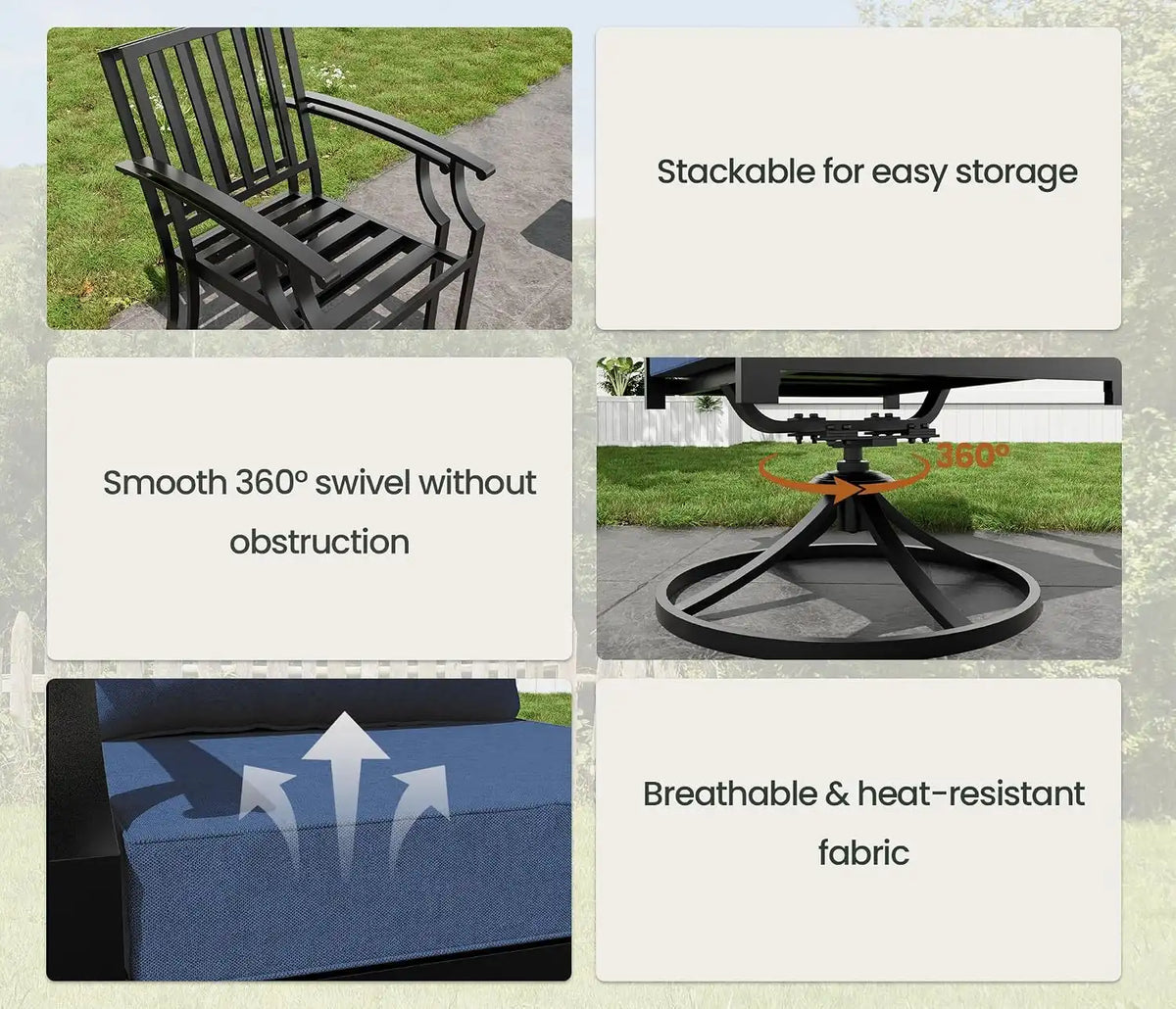 7 PCS Outdoor Patio Dining Set,Patio Table and Chairs Metal Outdoor Patio Furniture Set with Umbrella Hole,Dining Table Set with Swivel Chairs for Deck,Backyard and Garden,Navy Blue