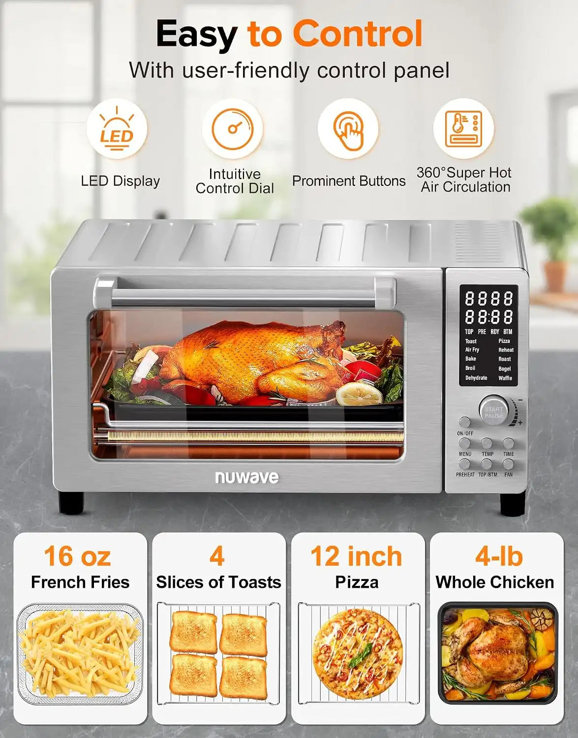 Nuwave Bravo Pro Smart Air Fryer Toaster Oven Countertop Combo