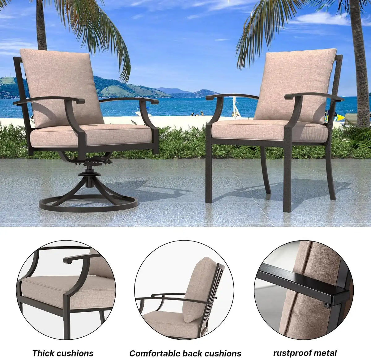 9 PCS Outdoor Patio Dining Set,Patio Table and Chairs Metal Outdoor Patio Furniture Set with Umbrella Hole,Dining Table Set with Swivel Chairs for Deck,Backyard and Garden,Brown