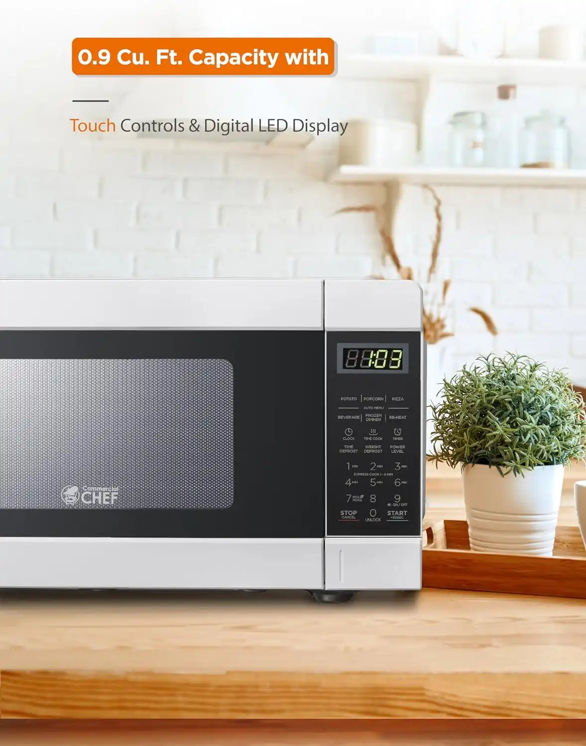 Commercial Chef 0.9 Cu. Ft. Countertop Microwave Oven, CHM990W, White