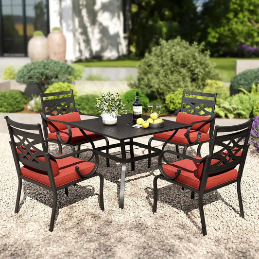 PHI VILLA Patio Dining Set, 37" Square Metal Table