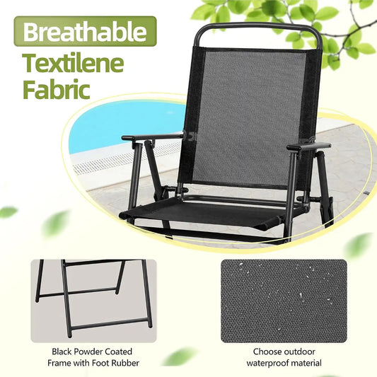 Vongrasig 6 Piece Folding Patio Dining Set,Small Metal Outdoor Garden Patio Table and Chair Set w/Umbrella for Lawn,Deck,Backyard,Black