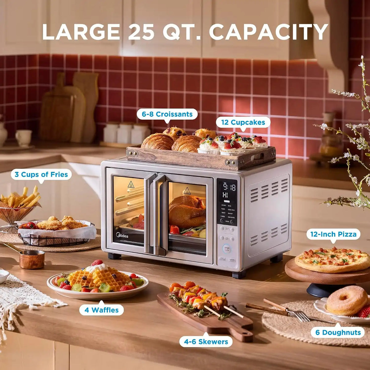 Midea Flexify Slim 8-in-1 French Door Toaster Oven Air Fryer Combo, 26.4 QT