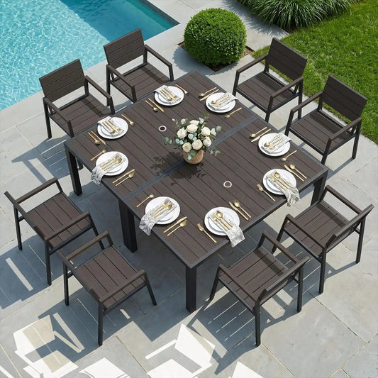 Vexwalx 10 Pcs Outdoor Dining Set, 67" HDPS Dining Set for 8, Charcoal