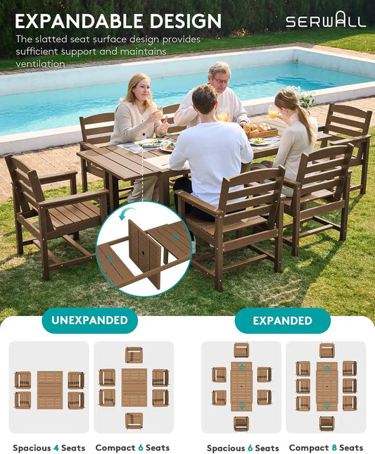 SERWALL HDPE and Aluminum Outdoor Dining Set for 8, Brown
