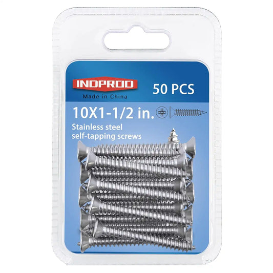 #10 × 1-1/2" Flat Head Phillips Wood Screw, Flat Head Self Tapping Screw Sheet Metal Screws Wood Screws, Stainless Steel 304 (18-8), 10 × 1-1/2-Inch, 50Pcs