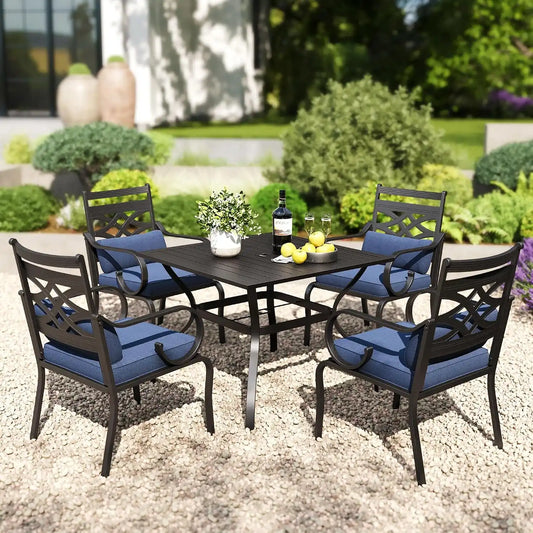 PHI VILLA Patio Dining Set, 37" Square Metal Table