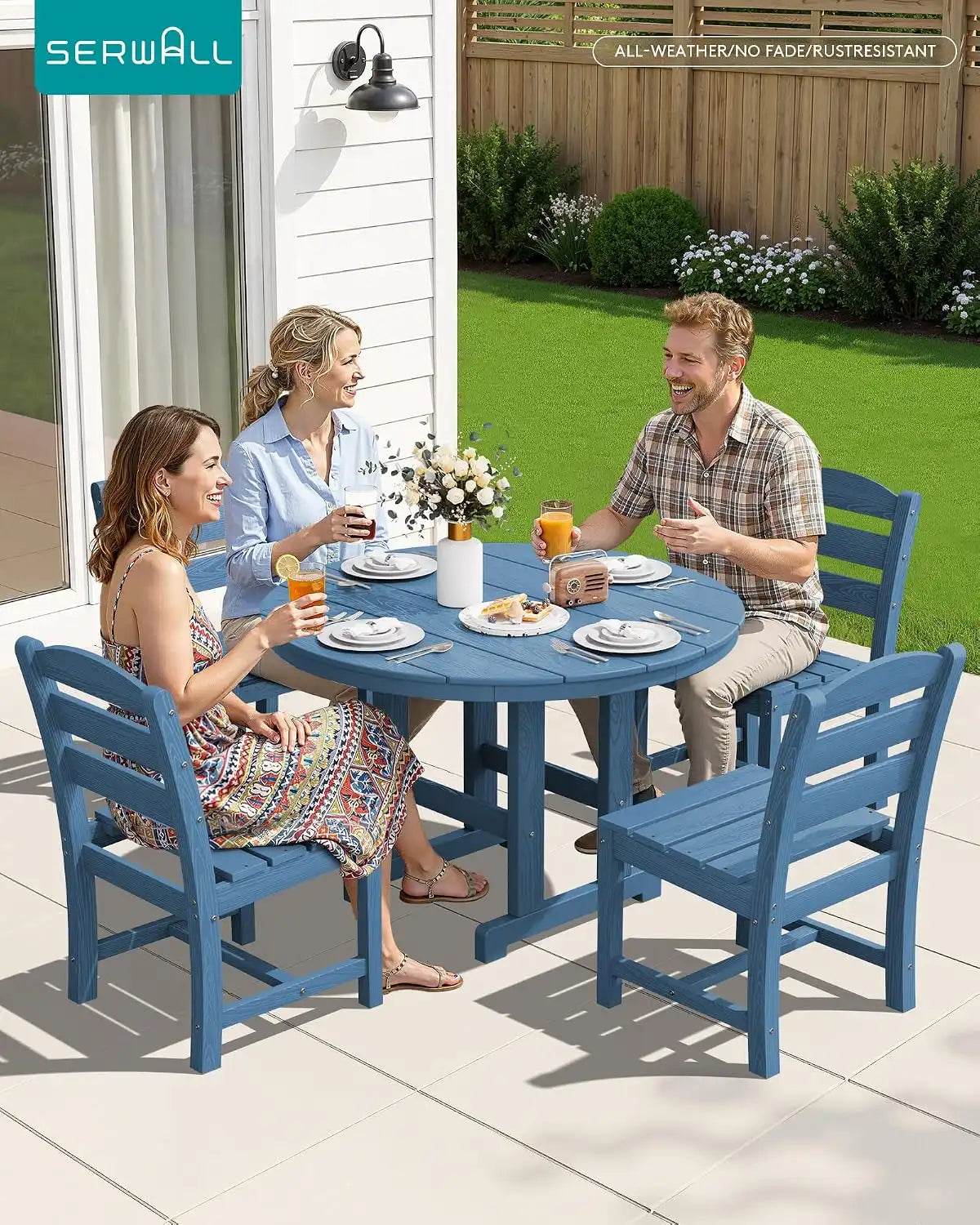 SERWALL 5-Piece Patio Dining Set, 45" Table & 4 Armless Chairs, Navy