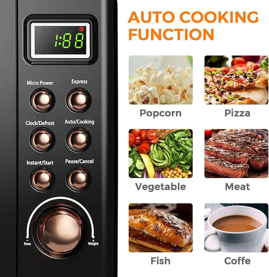LDAILY 0.7Cu.ft Retro Small Microwave Oven, 700W Compact Countertop Microwave with 5 Power Levels, Auto Cooking Menus, Glass Turntable, Child Lock & Glass Turntable for Apartment, Dorm (Golden)