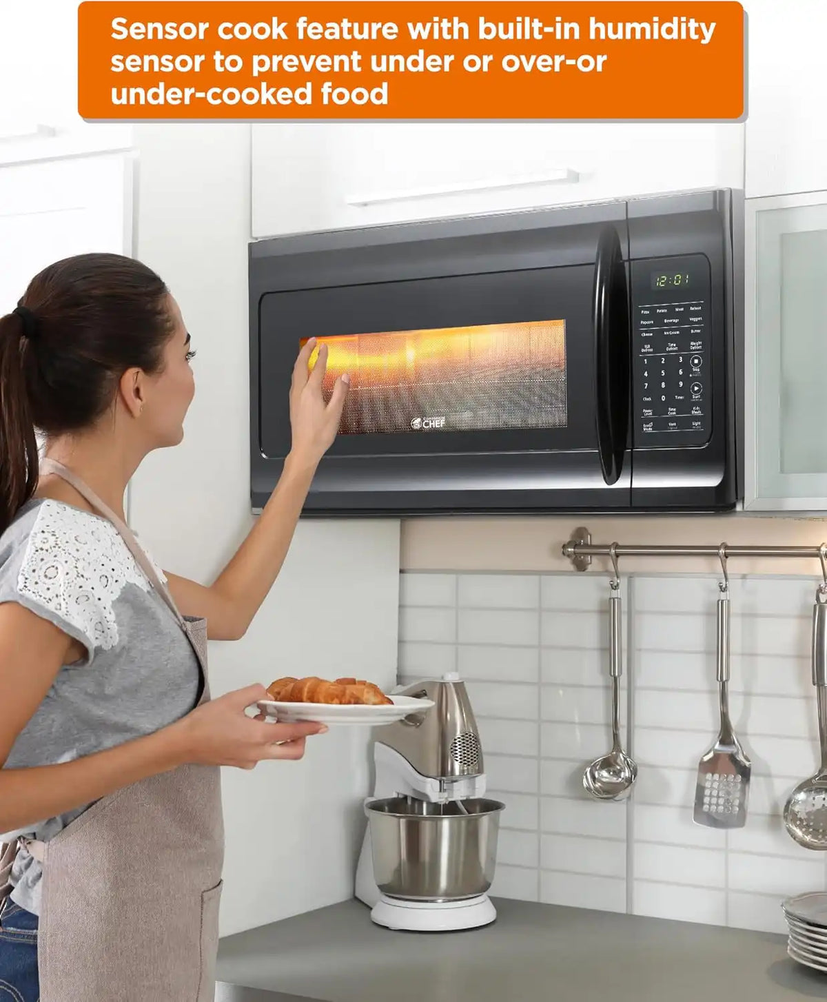Commercial Chef 1.7 Cu. Ft. Over-The-Range Microwave Oven, CHMR17GB, Black