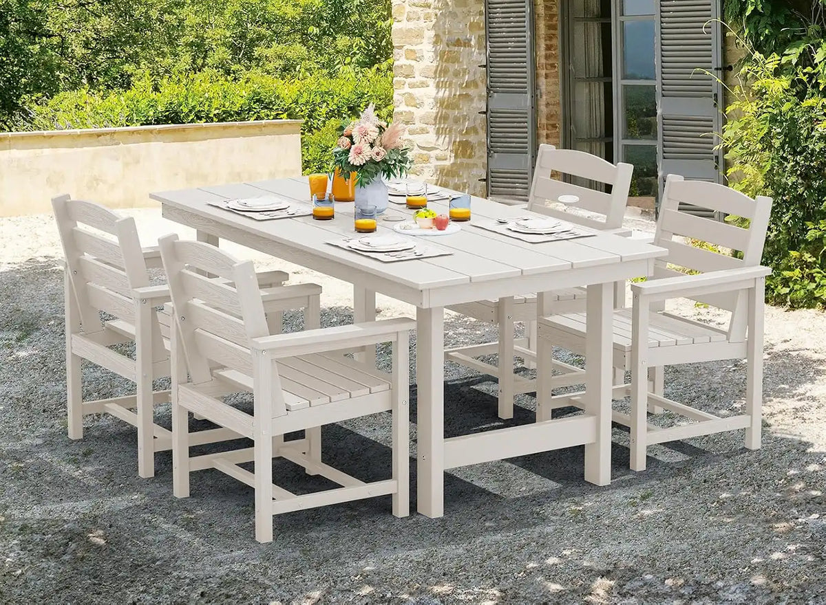 SERWALL 5 Pcs HDPE Patio Dining Set, Outdoor Dining Set for 4, White