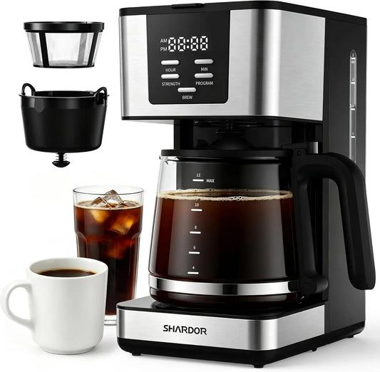 SHARDOR 12-Cup Programmable Coffee Maker, Regular & Bold, LED Display