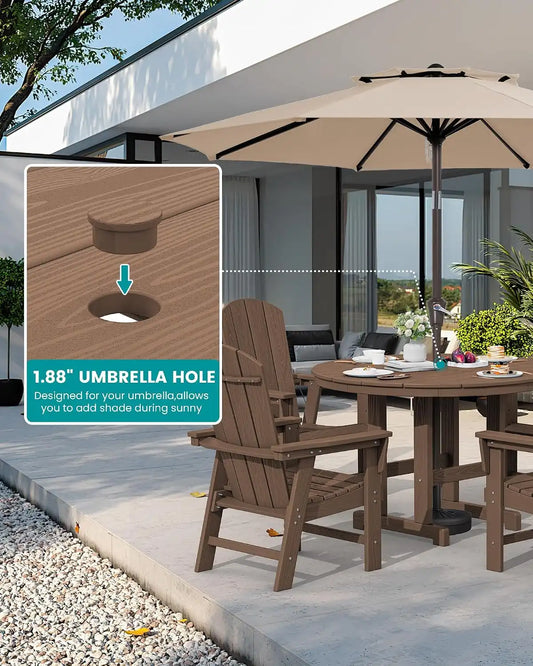 SERWALL 5-Piece Patio Dining Set, 45" Table & 4 Adirondack Chairs, Brown